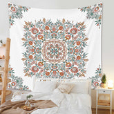 Lofaris Orange Floral Green Leaves Mandala Bohemian Tapestry